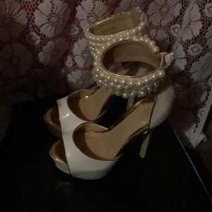 White pearl heel shoes